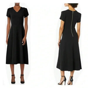 Calvin Klein Tulip Sleeve Black Fluffy Dress Size 6